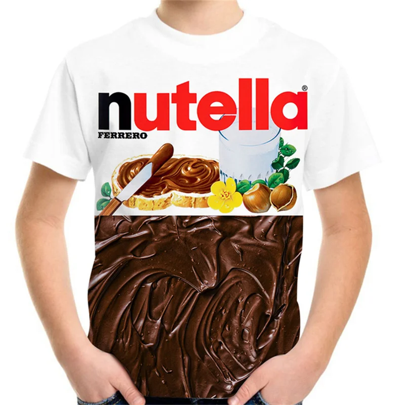 

Kids 3D T-Shirt Camisetas Boy Girls Nutella Funny Parody Life Like Food Chocolate Sauce Print Unisex Children Clothes Tshirt Tee