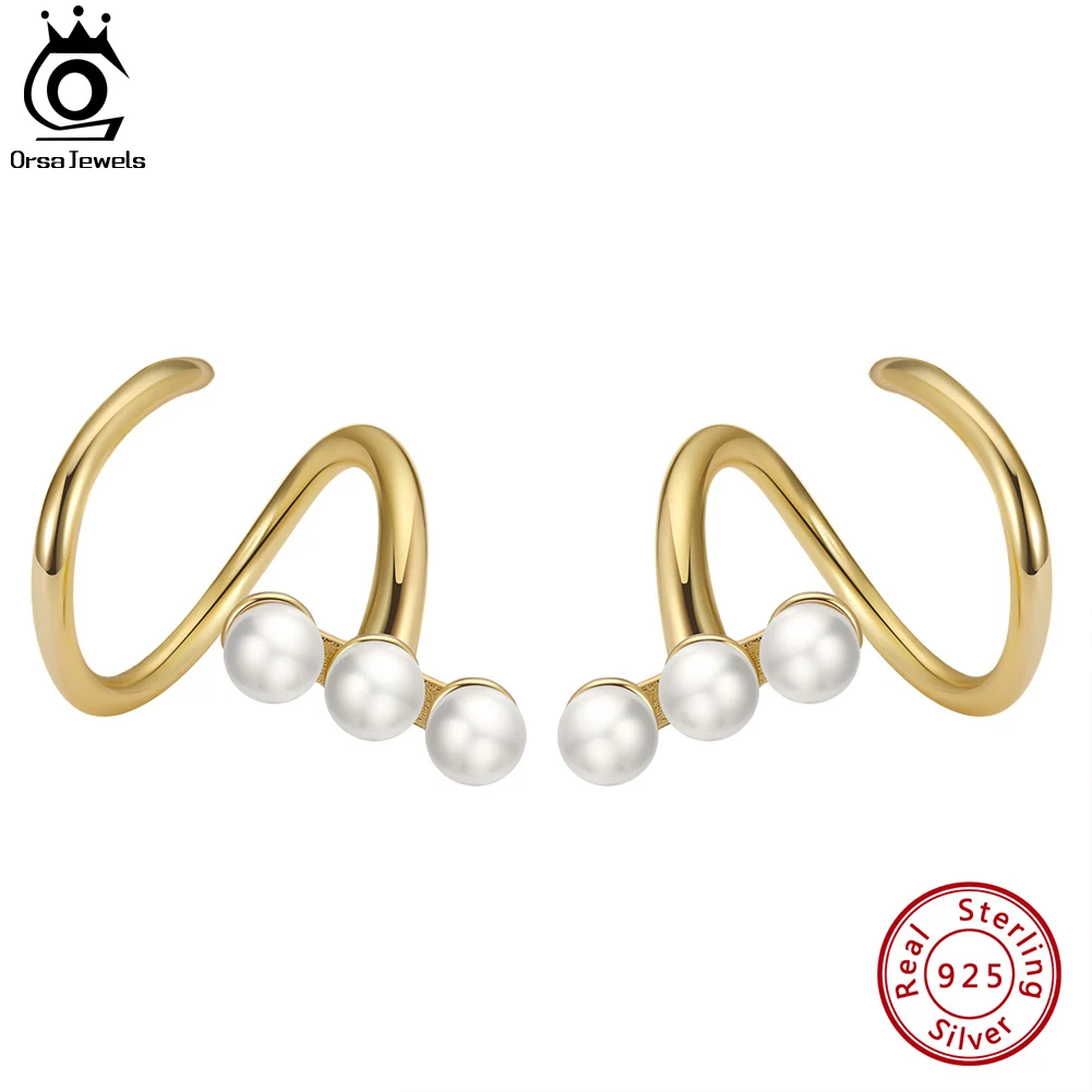 

ORSA JEWELS 14K Gold 925 Sterling Silver Pearl Earrings for Women Elegant 3 Pieces Freshwater Baroque Pearls Party Jewelry GPE38