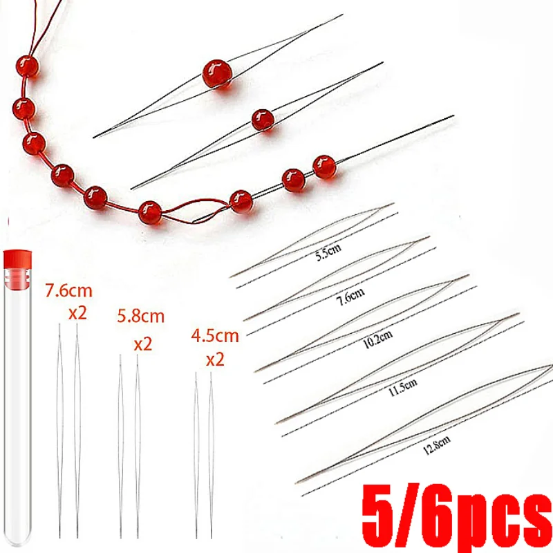 5/6Pcs Beading Needles Pins Open Curved Needle Beads Bracelet Necklace DIY Jewelry Making Tools Handmade Beaded Threading Pin