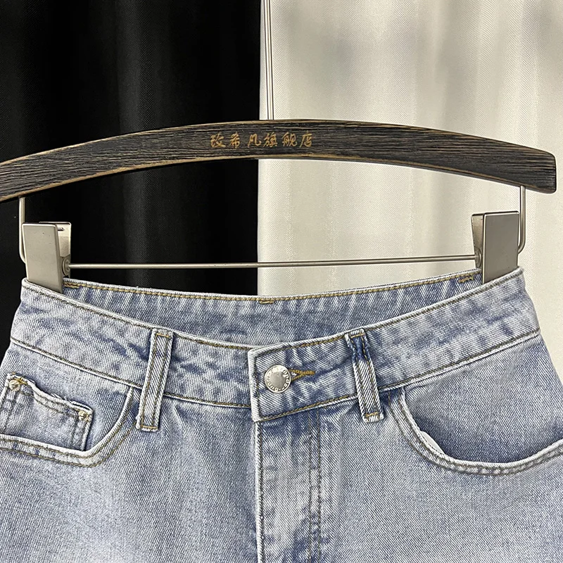 European Style 2023 Summer New High Waist Irregular Casual Denim Shorts Women's Slimming All-Matching Wide Leg A-line Booty Pant