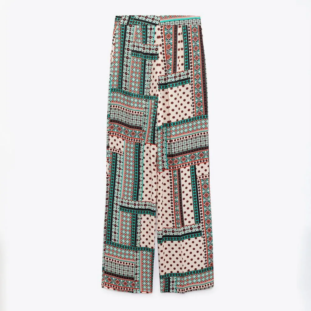 

PB & ZA2022 spring and summer new personalized women's clothing fashion temperament commuting printing loose wide-leg pants