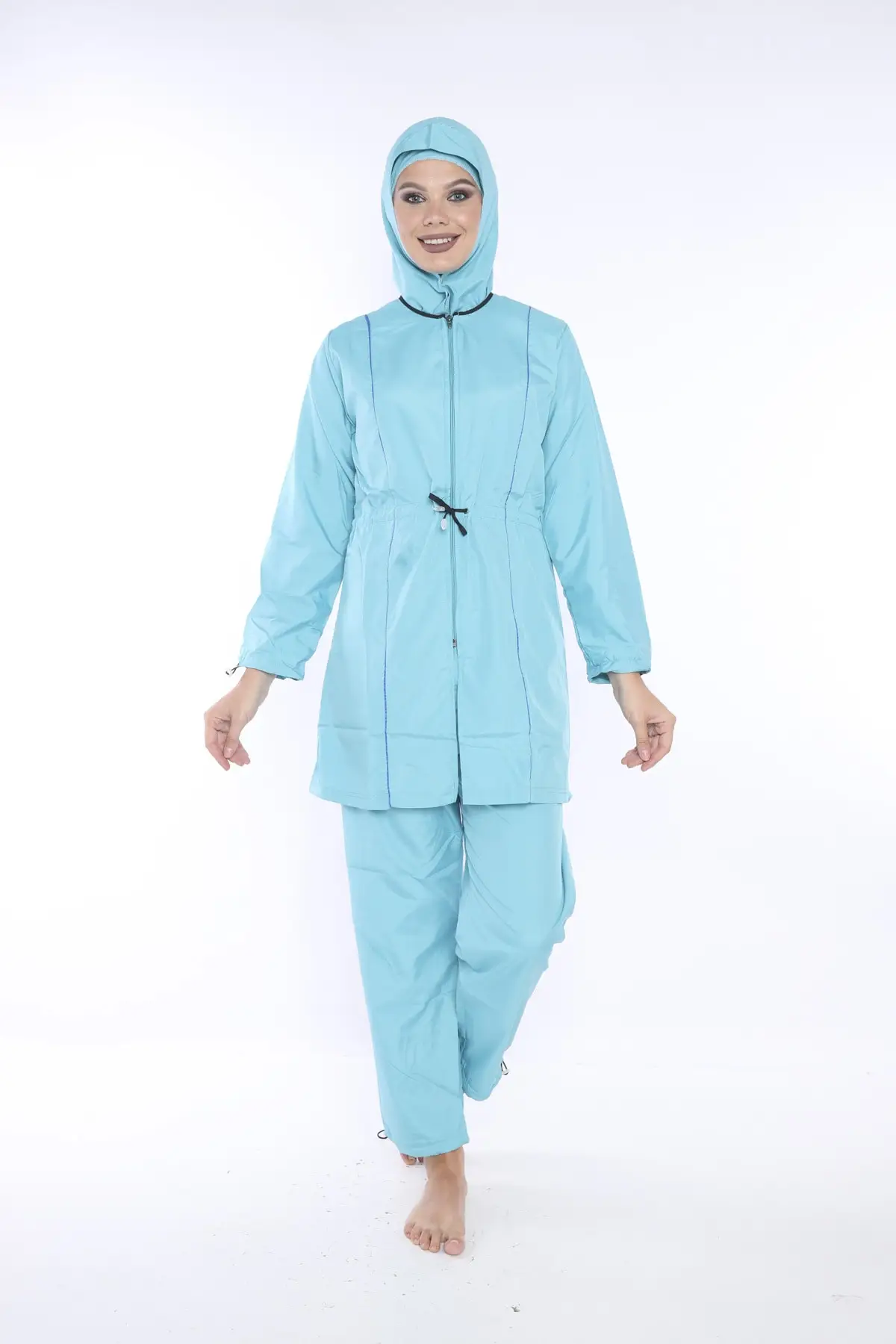 

Zippered Water Repellent Tie Green Hijab Swimsuit Set