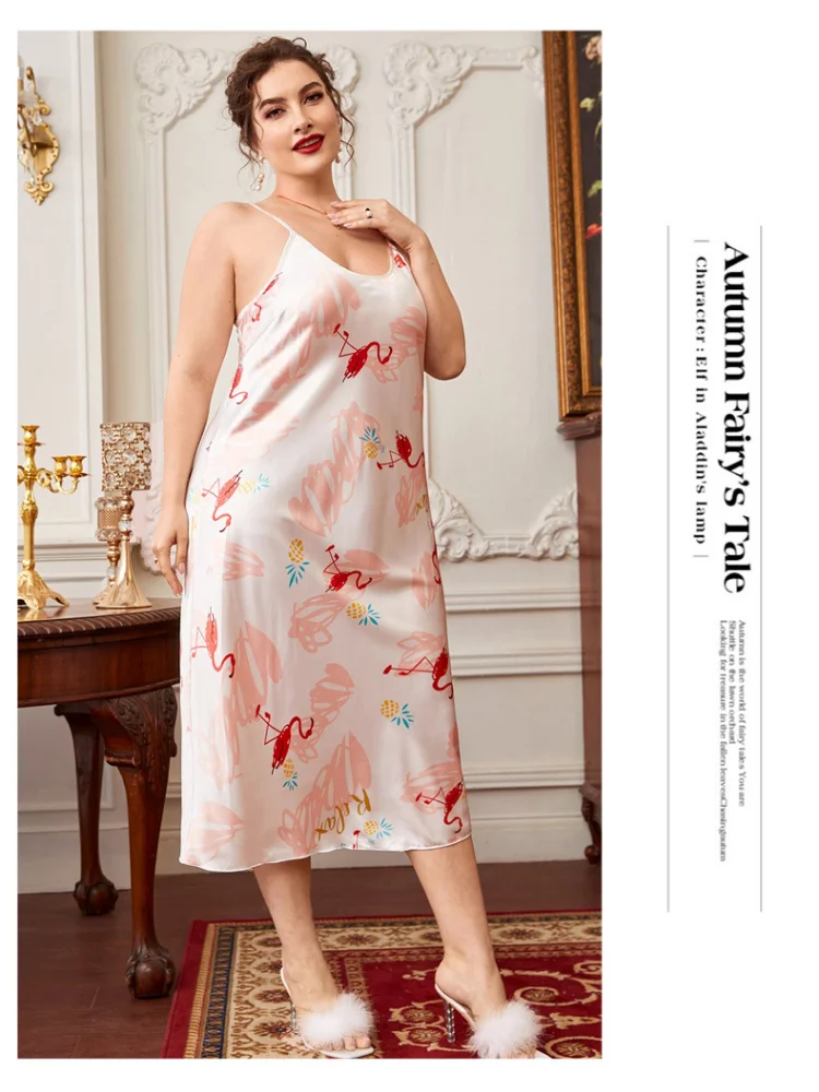 Sexy Dress Loose Casual Home Furnishing Thin Fashion Print Home Sleeping Dress plus size women clothing pajamas