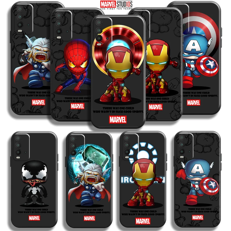 

Marvel Cartoon Iron Man Spiderman Phone Case For Xiaomi Redmi 9T 6.53 Inch Liquid Silicon Funda Soft Silicone Cover Carcasa