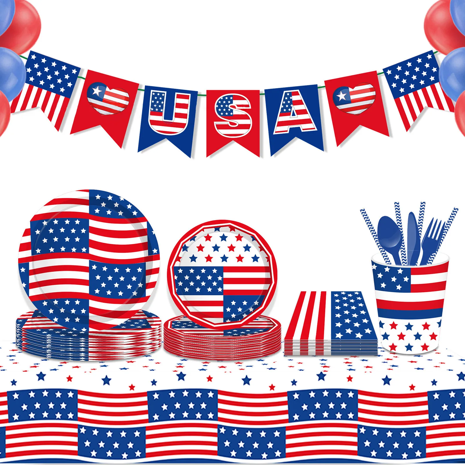 

Independence Day Party Decorations Set 4th Of July Patriotic Cutlery Set For Memorial Day Includes Plates Napkins Cups Bunting