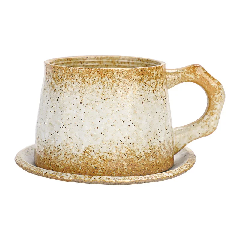 

1 Set Ceramic Coffee Cup and Saucer Set Japanese Retro Coarse Pottery Tea Set Porcelain Breakfast Milk Mug Ceramics Mugs