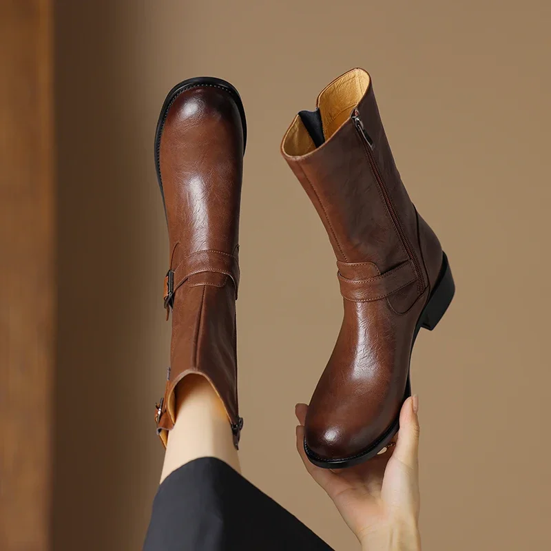 Винтажные ковбойские сапоги в стиле вестерн с металлической пряжкой на ремне