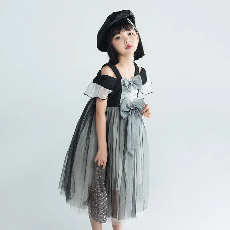 

Summer Girls Sling Dinner Dresses For Kids Mesh Patchwork Big Hem Dress Children Wedding Slip Dresses