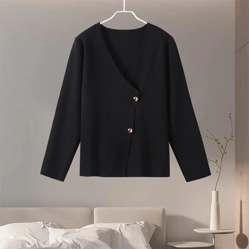 Однотонный вязаный кардиган с v-образным вырезом женский свободный однобортный