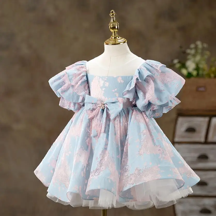 

Baby Spanish Lolita Princess Ball Gown Lace Bow Design Birthday Party Christening Clothes Easter Eid Dresses For Girls A1482