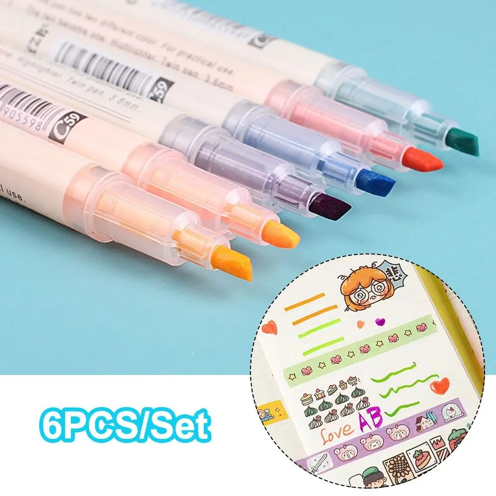 

6 шт./компл. канцелярские товары ручная учетная запись большая емкость двойная головка маркировочный ключ-маркер набор маркеров хайлайтер флуоресцентная ручка