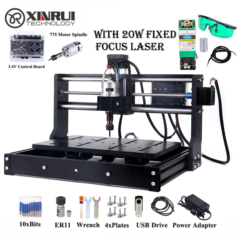 

CNC 3020 With 20w Fixed Focus Laser Engraving Machine 3Axis Milling DIY For Wood Acrylic Carve