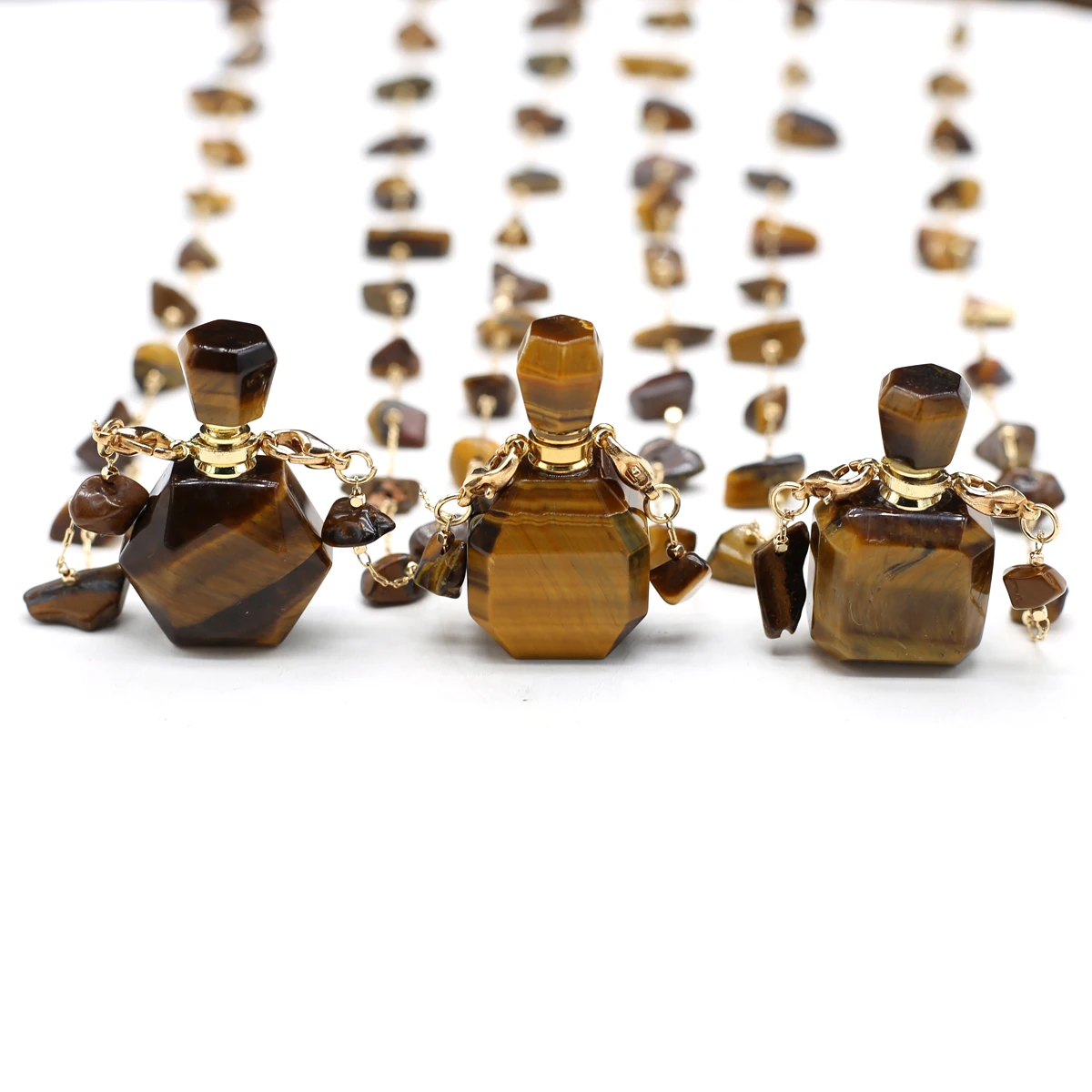 

Women Essential Oil Bottles Natural Stone Perfume Bottle Necklace Tiger Eye Stone Gravel Chain Women Necklace Dropshipping