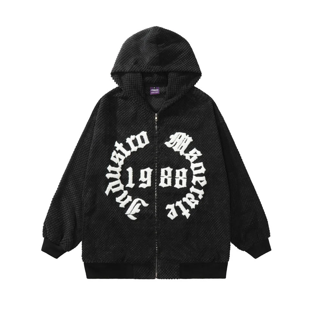 

Embroidery New Zipper Letter Hoodies Women Retro Korean Style Sweatshirt Men Loose Punk Streetwear Cardigan Hooded Free Shipping
