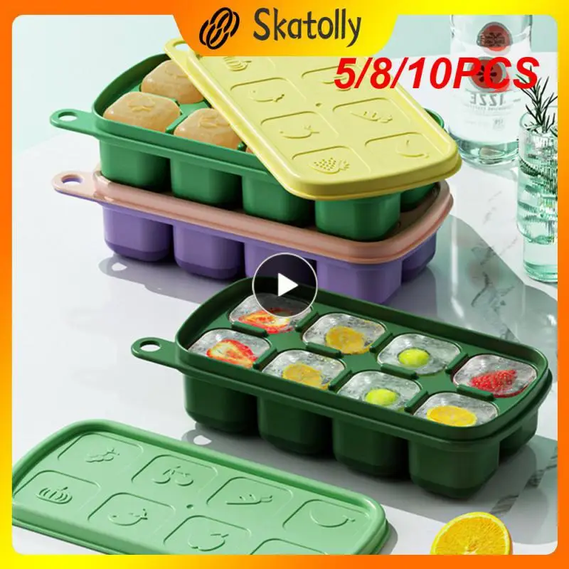 

5/8/10PCS Food Grade Silicone Trays Refrigerator Ice Storage Box Quick Freezing Easy To Fall Off Ice Box Kitchen Gadge