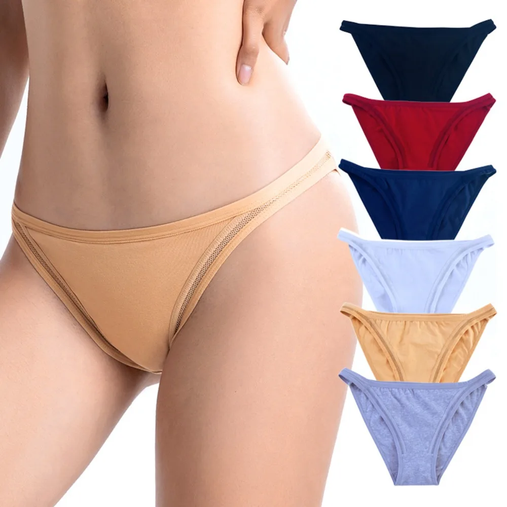 

Sexy Lady Party Bikini Briefs Comfortable Soft Cotton Panties Solid Color Middle Waist Female Underwear