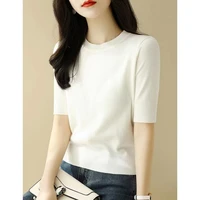 round neck short sleeve thin ice silk t shirt fashion short bottomed top breathable and soft