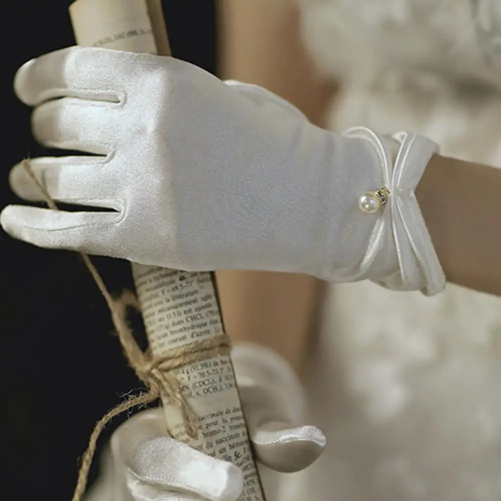 

Stylish Satin Gloves Shirring Cuffs Comfy Smooth Satin Wedding Bridal Gloves Soft Bridal Gloves for Festival
