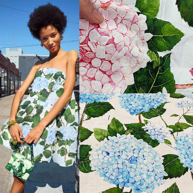 

European And American Fashion Hydrangea Flower Printed Cotton Fabric For Women Dress Blouse Pants Handmade DIY Clth Sewing