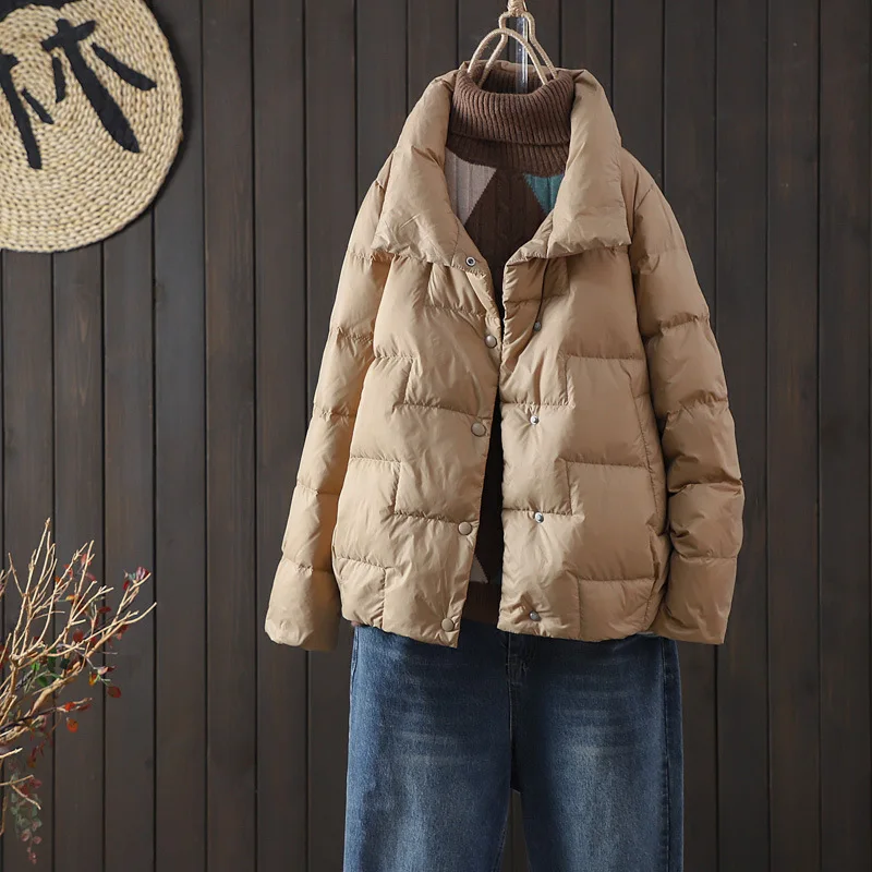 Winter Women Loose 90% White Duck Down Short Jackets Casual Fashion Single Breasted Warm Ultra Light Down Coat Outwear 2023 new
