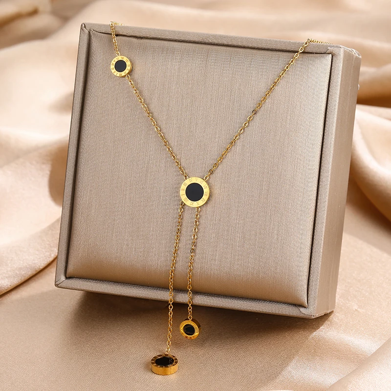 

Gold Color Roman Numerals Stainless Steel Necklace Fashion Jewelry