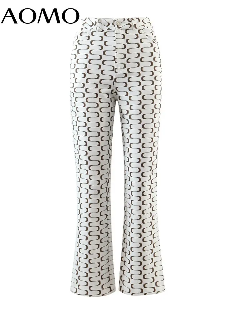 

AOMO Fashion Women Print Suit Pants Trousers Pockets Zipper Office Lady Pants Pantalon DZ24A