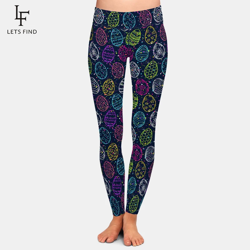 LETSFIND Easter Eggs Digital Printed Womens Leggings Fashion High Waist  Soft Fitness Elastic Leggings
