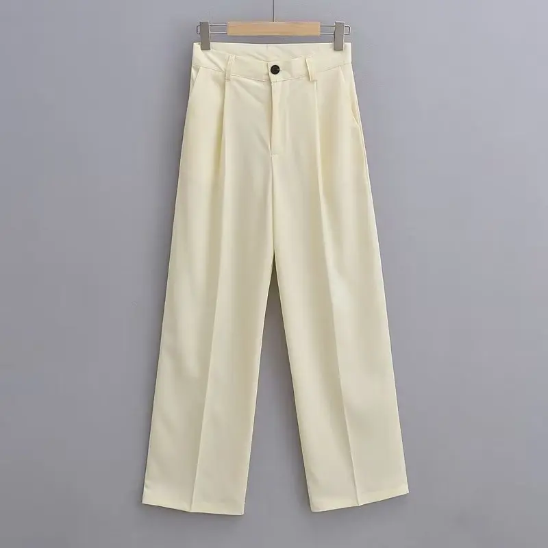 

2022 Fall New Women's Pants, Solid Color Pleated Wide Leg Pants Casual Trousers