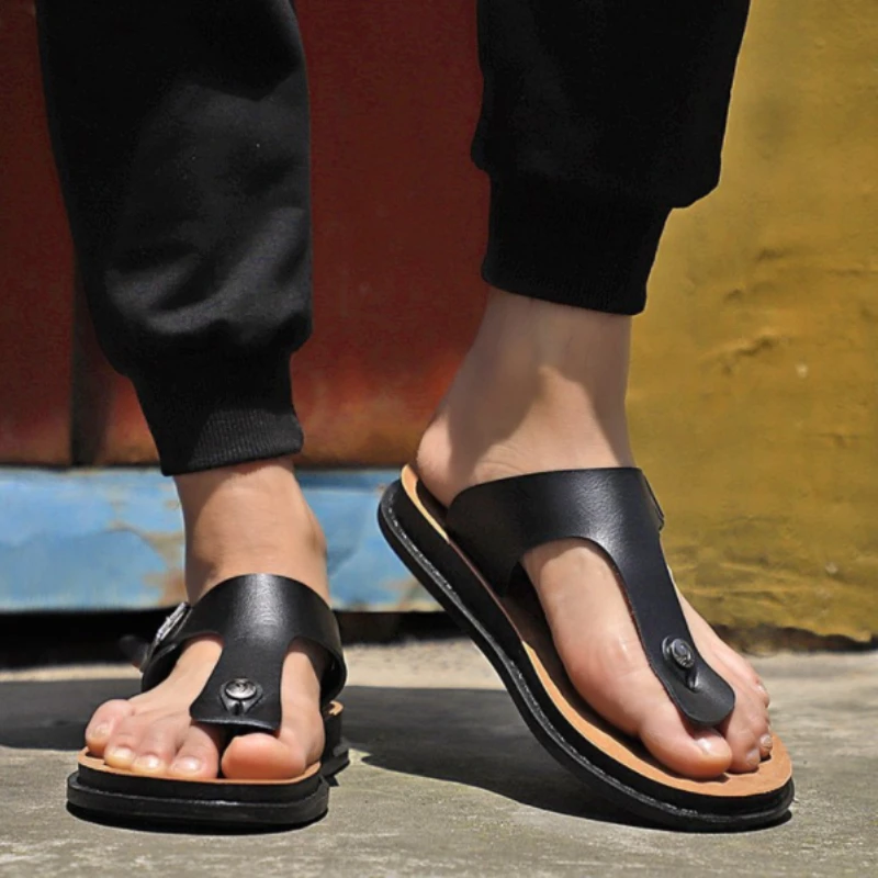 

Flip Flops Men Shoes Pu Flat Sole Solid Color Leisure Vacation Beach Comfortable Non Slip Classic Fashion Sandals AQ618
