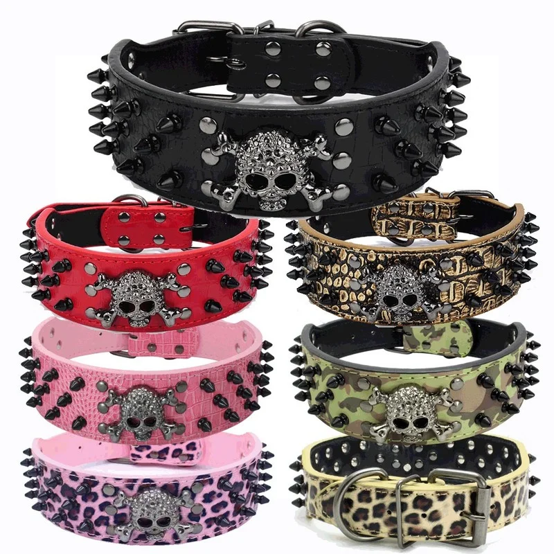 

Halloween Black Skull Rivet Pet Collar PU Dog Chain Large and Medium Dog Collar Personalised Dog Collar Leather Dog Collar Dogs