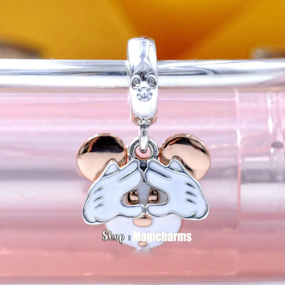 

925 Sterling Silver Two-Tone Be Yourself Cartoon Dangle Pendant Charm with Cubic Zirconia For European Bracelets