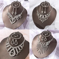 fine simple luxury wedding for women prom bridal crystal rhinestone necklace earring jewelry set trendy diamond luxury jewellery