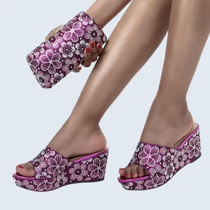 2022 Summer Simple Fashion Versatile Ladies Luxury High Heel Slippers with Rhinestones and Bag Set Banquet Birthday Party Wear