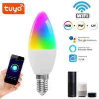 wifi smart light bulb e14 e12 candle lamp rgbcwww 5w tuya smart life app voice control compatible alexa google home dimmable
