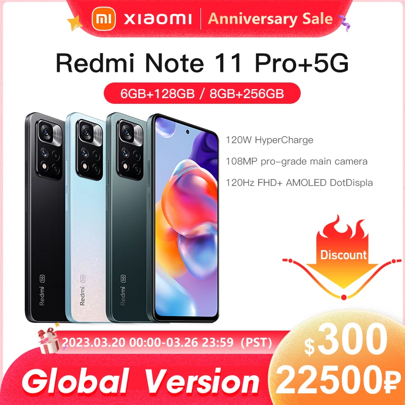 Global Version Xiaomi Redmi Note 11 Pro+ 5G Plus Smartphone 120W HyperCharge Dimensity 920 120Hz AMOLED 108MP enlarge