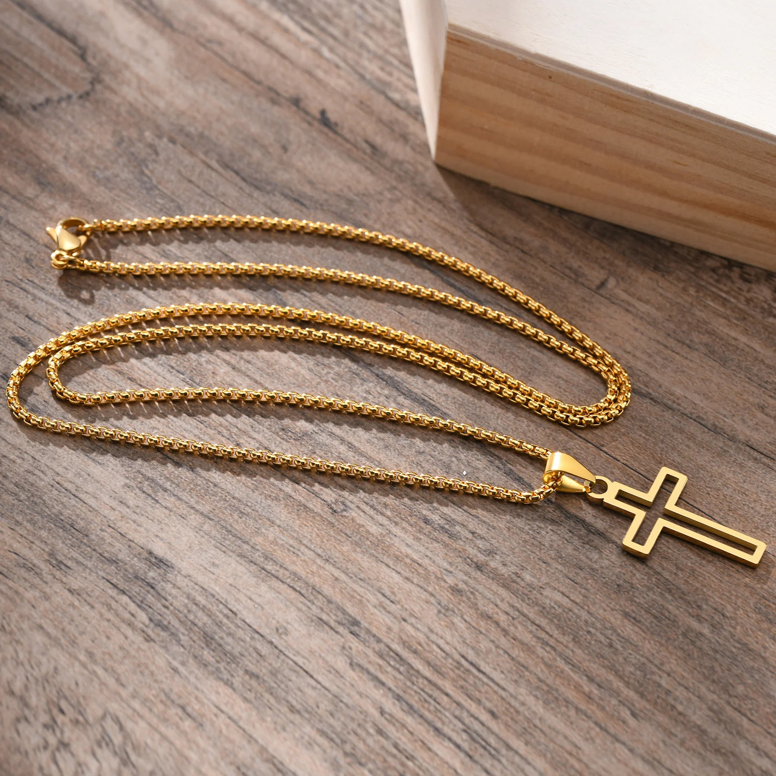 

Vnox Cutout Cross Necklace for Men Women, Stainless Steel Hollow Cross Pendant with 24" Box Chain, Religious Faith Christ Collar