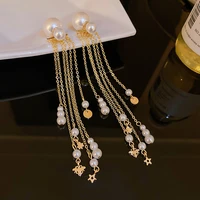 silver needle pearl tassel earrings women long style temperament earrings fashion earrings women neon jewelry statement earrings