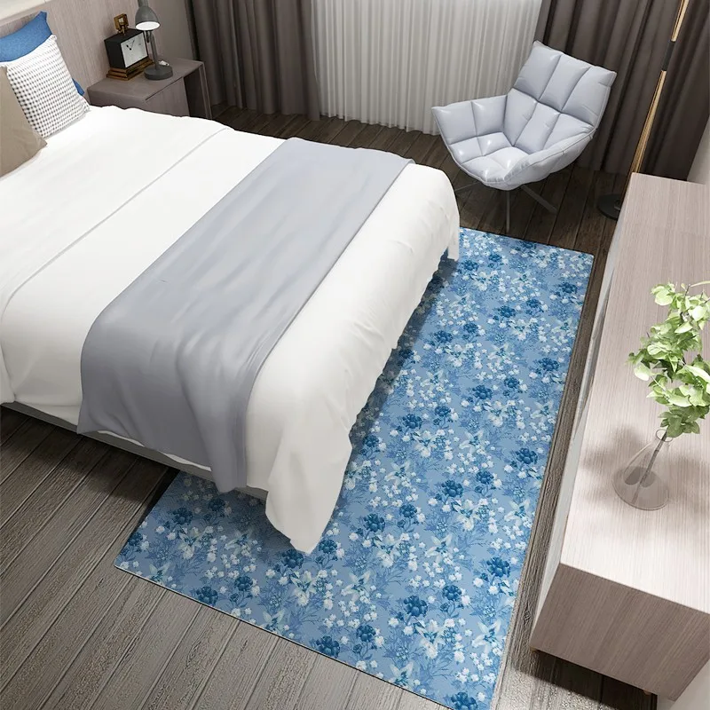 

Reese Velvet Fleece Living Room Bedside Soft Rug Carpet Bluebell Lily In Sky Blue Floor Sofa Yoga Washable Customable Decor Mats