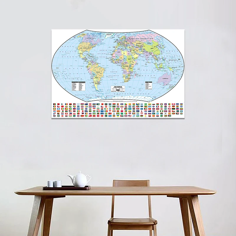 

The World Hammer Projection Map With National Flags For Culture And Education 150x225cm Non-woven World Map