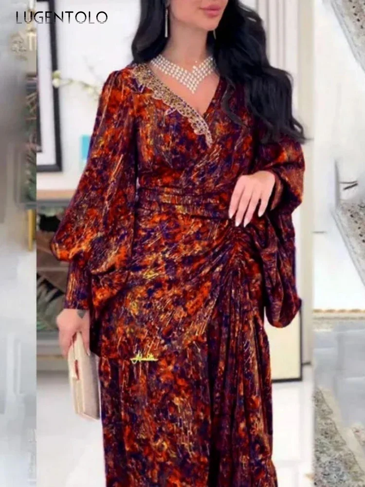 Женское богемное платье-макси с длинным рукавом и цветочным принтом