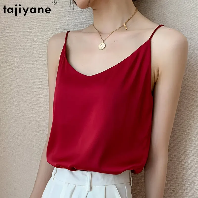 

Tajiyane 100% Mulberry Silk Tops for Women 2023 Summer Real Silk Tank Top Soft Camisole V-neck Basic Tops Women Red Tanks Top