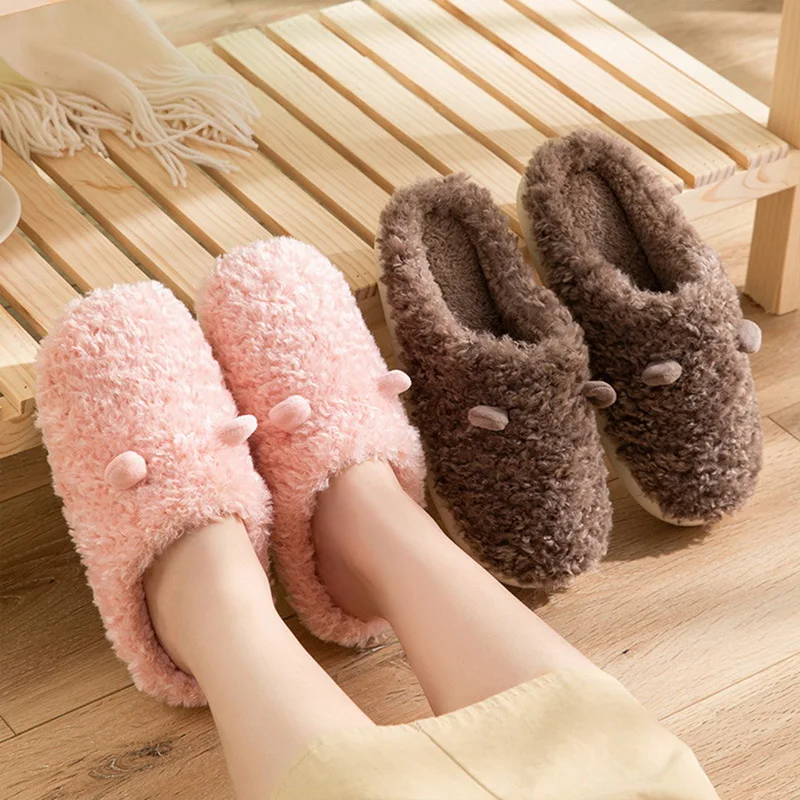 

Men And Women Winter Warm Slippers Couples Home Indoor Thickened Soled Thermal Cotton Shoes Cute Design Platform Flat Slides