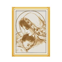 mother and son stamped cross stitch kits patterns 11ct 14ct printing counted fabric dmc threads embroidery needlework deco