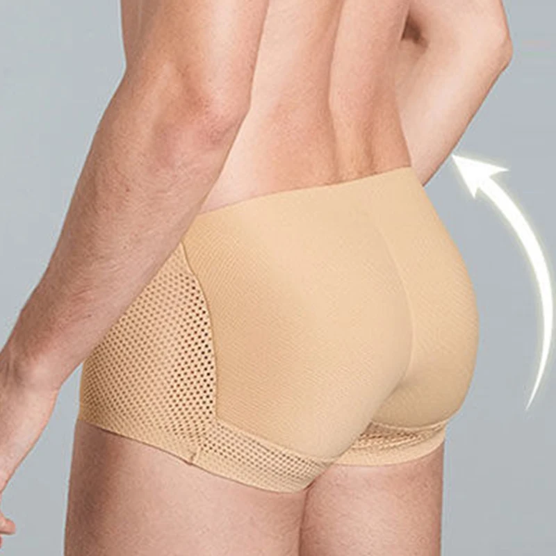 Jockmail Sexy Men Padded Underwear Mesh Boxer Briefs Buttocks Lifter Enlarge Butt Push Up Pad Underpants Penis Pouch Panties