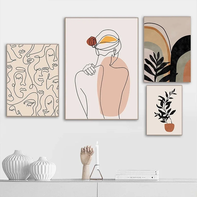 

Nordic Minimalist Plant Line Girl Posters And Prints Abstract Canvas Painting Living Room Home Bedroom Decor HD Wall Art Picture