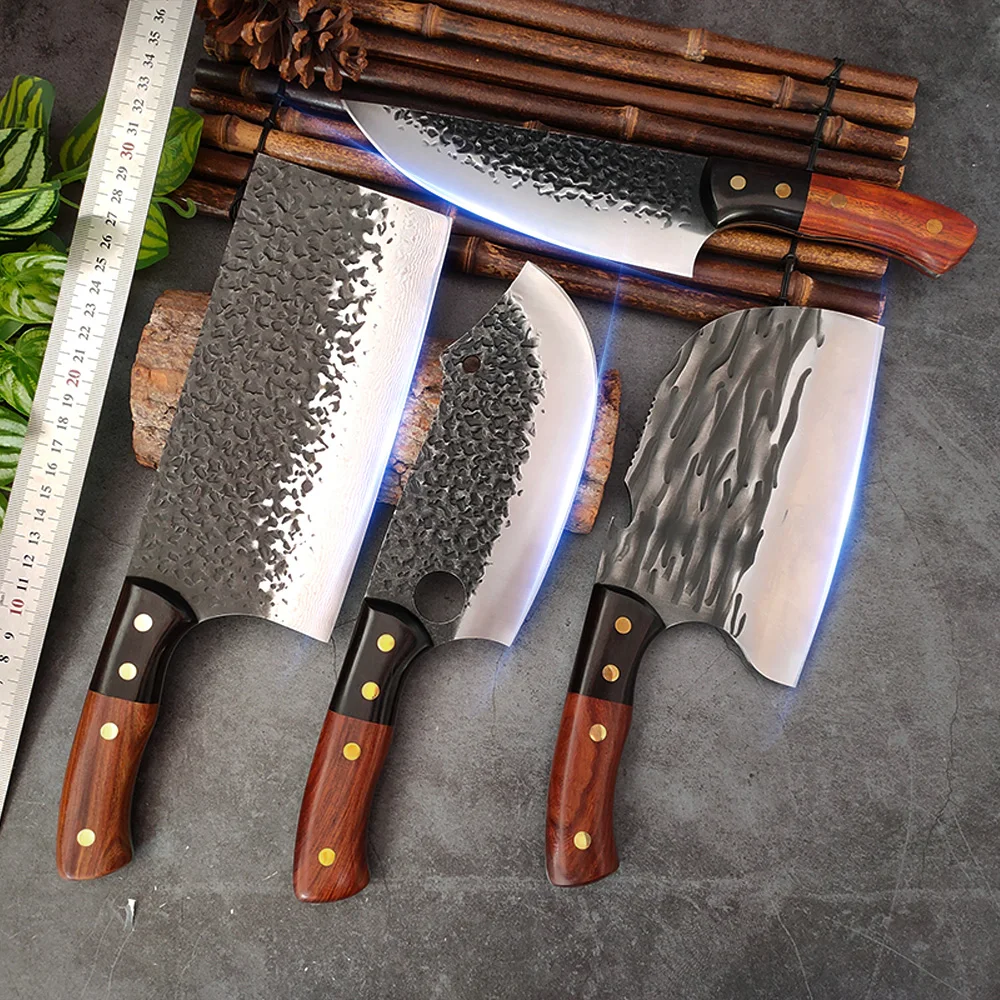 

Hand Forged Knife Wood Handle Chef Kitchen Knives Meat Cleaver Chicken Butcher Knife Vegetable Steak Knife Cooking Boning Knives