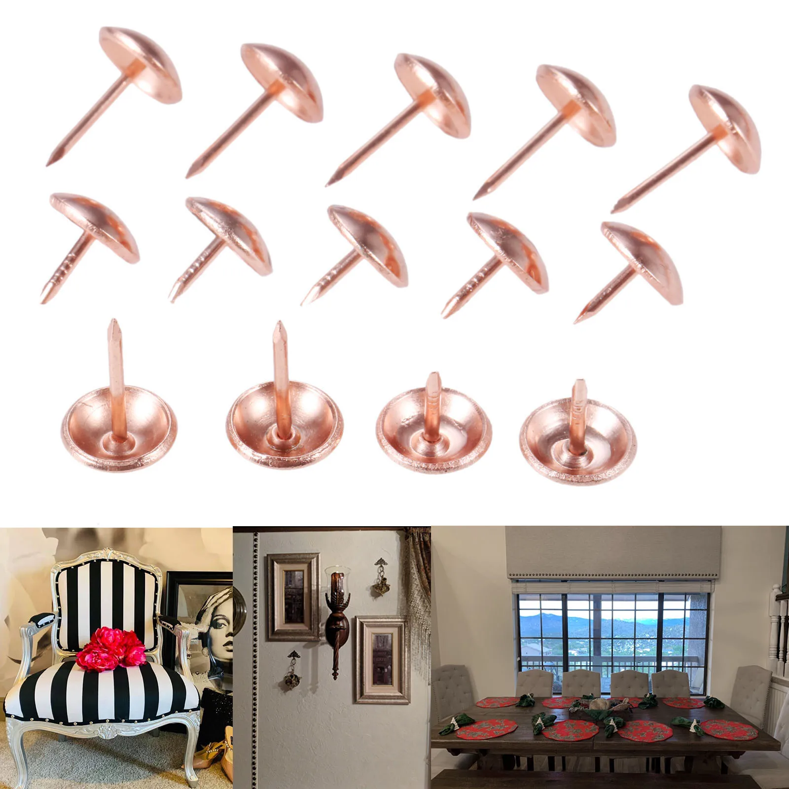 

20Pcs Upholstery Round Head Tacks 11mm/17mm Rose Gold Nails Metal Pushpin Vintage Tacks Antique Hardware