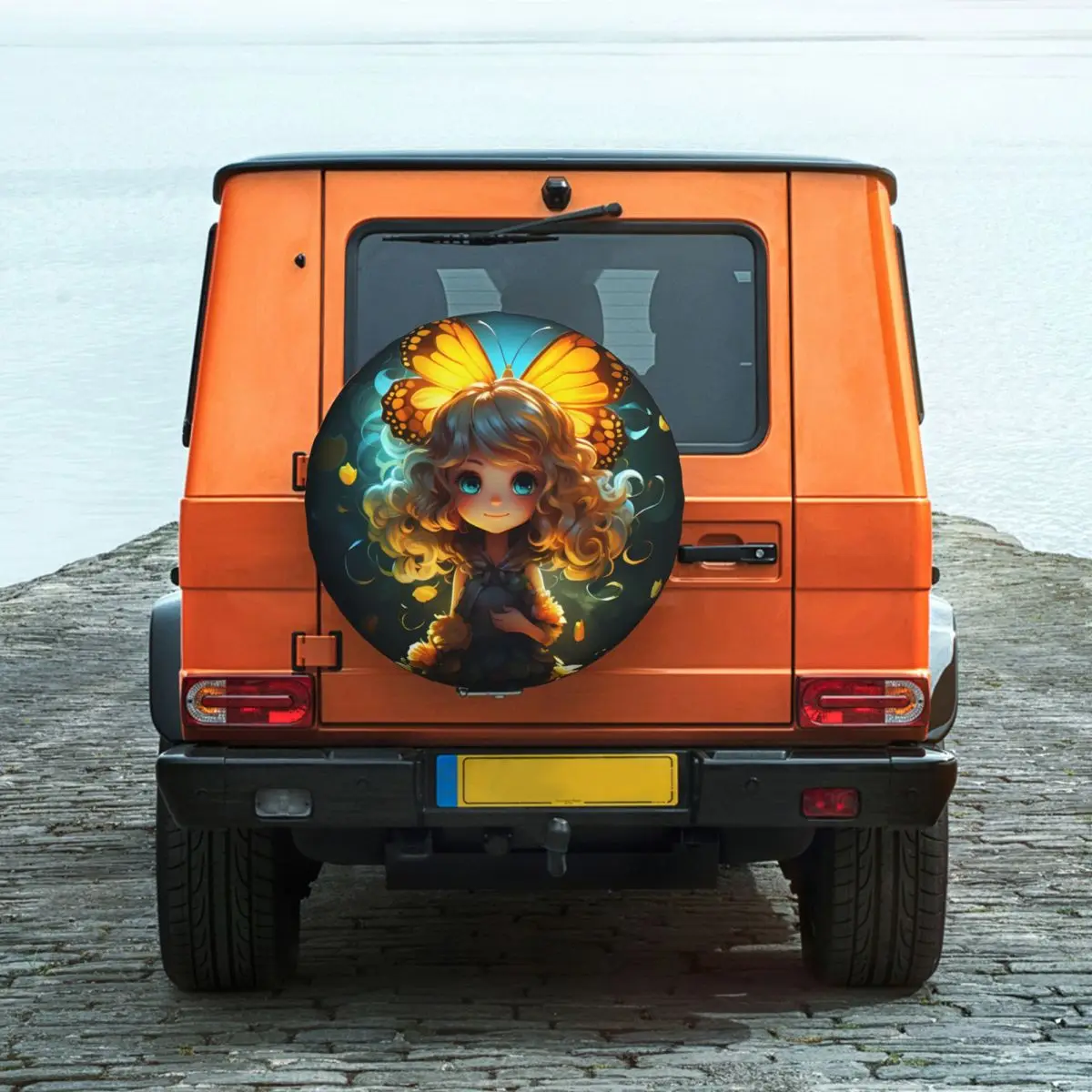 

Чехол для запасной шины с изображением девушки-бабочки, защищенный от атмосферных воздействий, универсальный, подходит для трейлера, домов на колесах, внедорожников, грузовиков, автомобильных аксессуаров