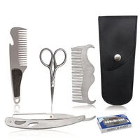 1 set men beard care set beard razor trimmer hair shape comb shaving manual small scissors home hair removal tools kit