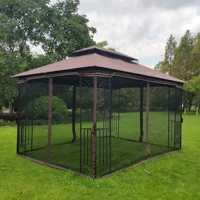13x10Ft Outdoor Patio Canopy Gazebo Tent W/Ventilated Double Roof&Mosquito Net for Lawn Garden Backyard&Deck Brown/Gray[